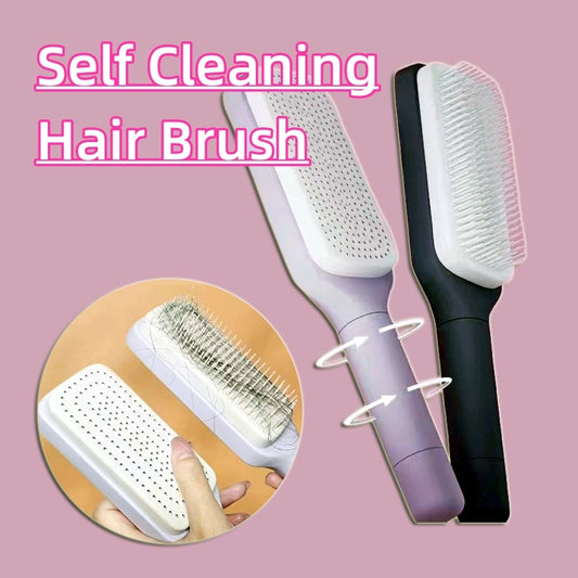 Self-Cleaning Hairbrush with Rotating Handle
