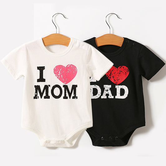 Baby Short-Sleeve Cotton Romper – Love Mom or Love Daddy