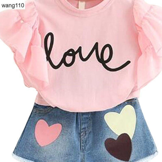 Girls' Two-Piece T-Shirt and Distressed Pants Set