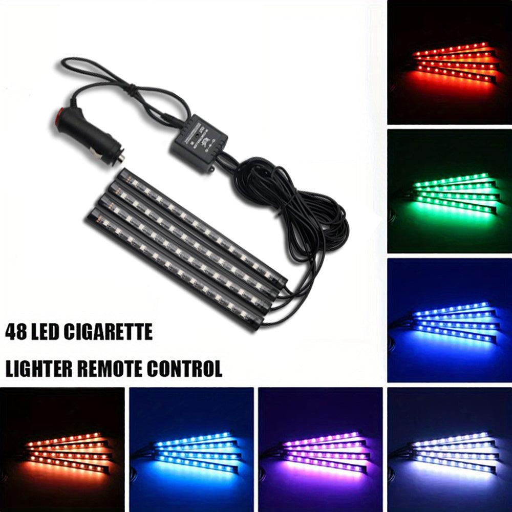 4-Piece RGB Car Interior LED Light Set with Remote
