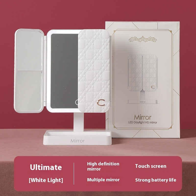 Lighted Tri-Fold Desktop Makeup Mirror