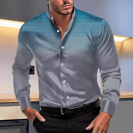 Men's Dotted Stand-Collar Long-Sleeve Shirt