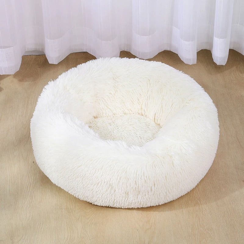 Round Plush Pet Bed with Raised Rim