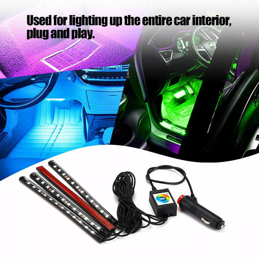 4-Piece RGB Car Interior LED Light Set with Remote